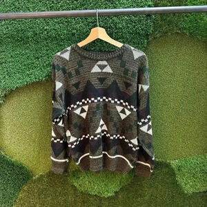 Vintage Abstract Shapes Pullover Sweater  Medium